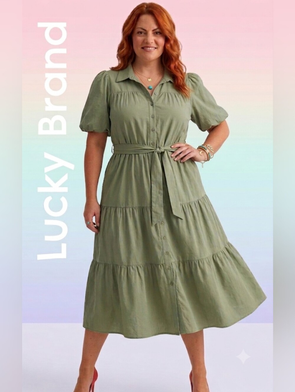 lucky brand green dress | Dresses | Nwt Lucky Brand Boho Style Sage Shirt Sz Large PLUS